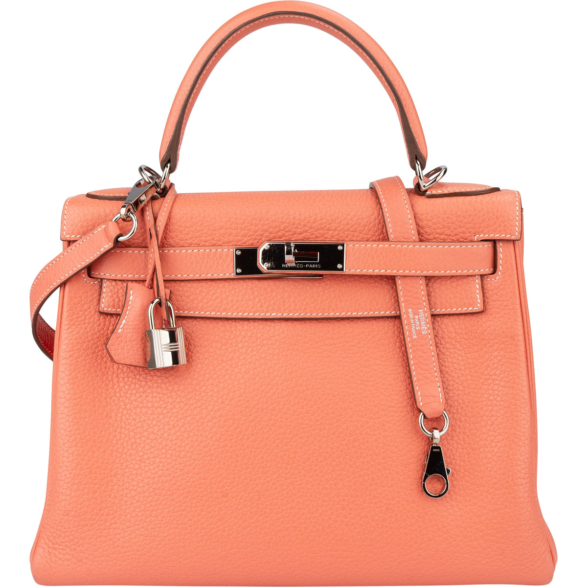 Sac à main Kelly 28 Retourne en cuir Taurillon Clémence Hermès couleur Crevette