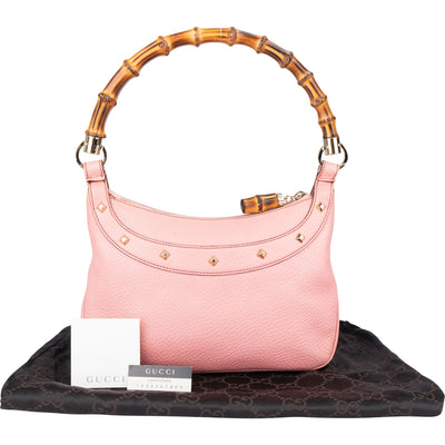 Sac à main Gucci en cuir rose avec détail bambou
