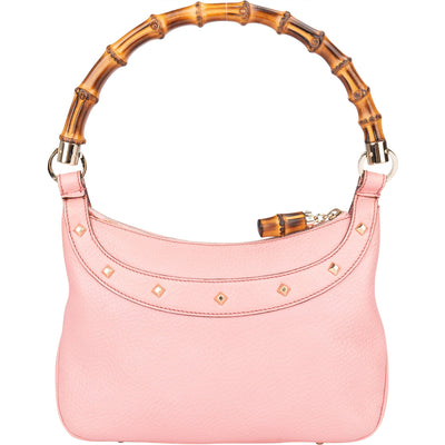 Sac à main Gucci en cuir rose avec détail bambou