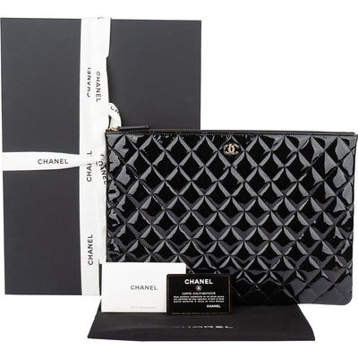 Chanel Quilted Patent Leather CC Clutch