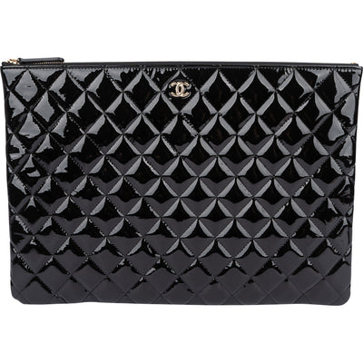 Chanel Quilted Patent Leather CC Clutch