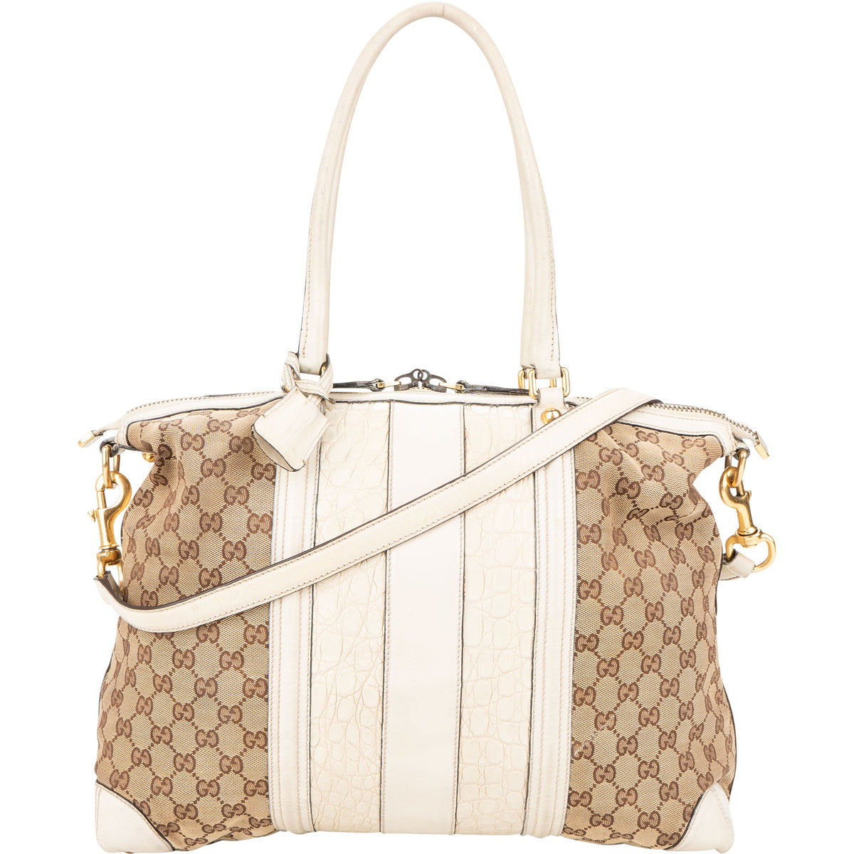Gucci GG Monogram Croco Optic aus Baumwolle und Leder – Vorderansicht