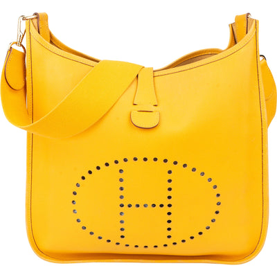 Hermès Yellow Leather Evelyne GM Crossbody Bag