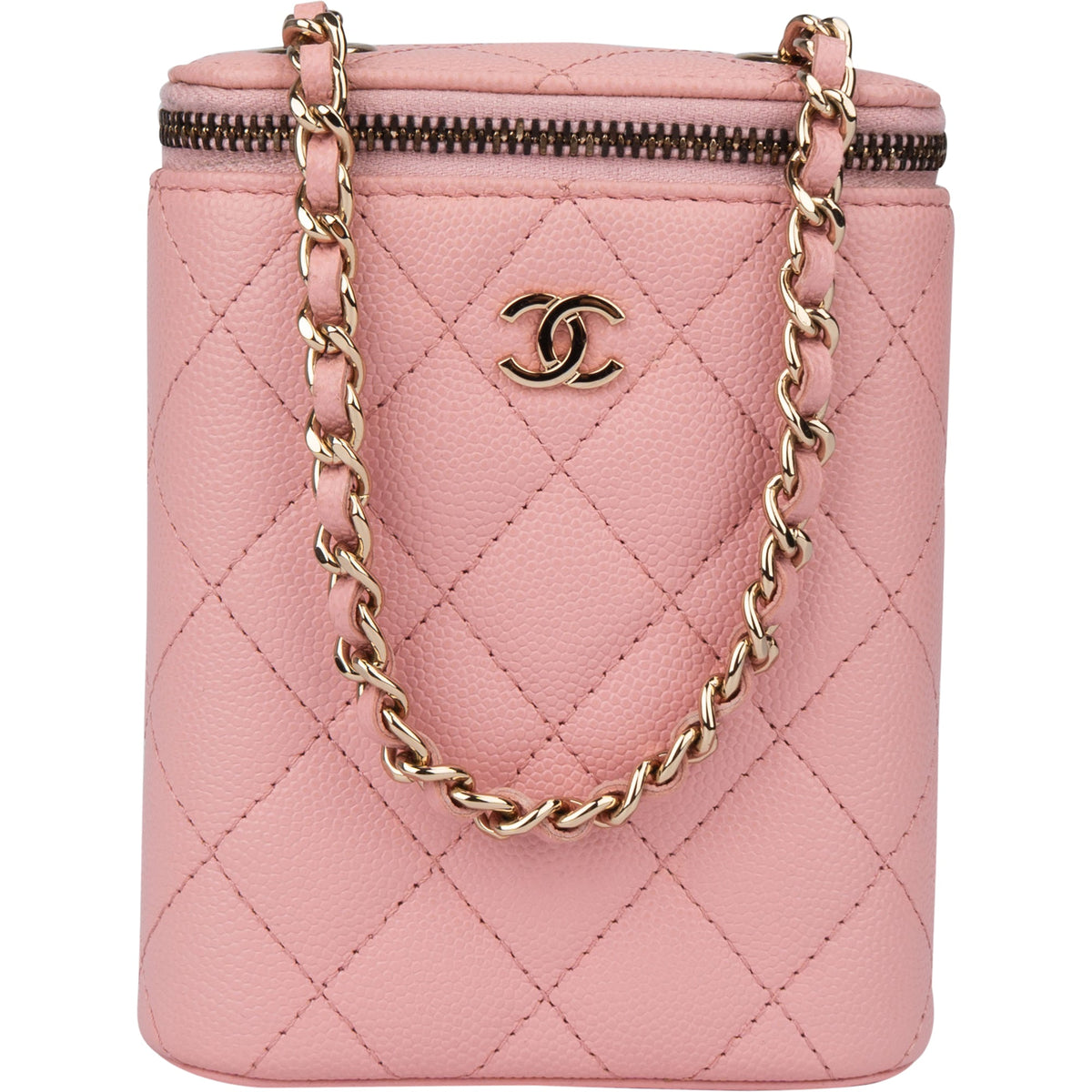 Borsa a tracolla Chanel Mini Vertical Vanity in pelle caviar rosa