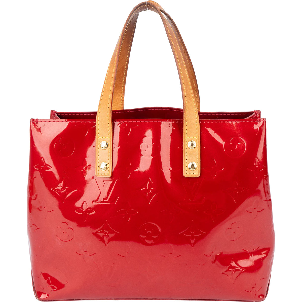 Louis Vuitton Rot Vernis Monogram Reade PM aus Lackleder und Vachetta-Leder – Vorderansicht