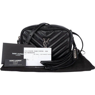 Saint Laurent Black Chevron Leather Lou Crossbody Belt Bag