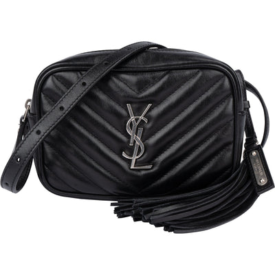Saint Laurent Black Chevron Leather Lou Crossbody Belt Bag