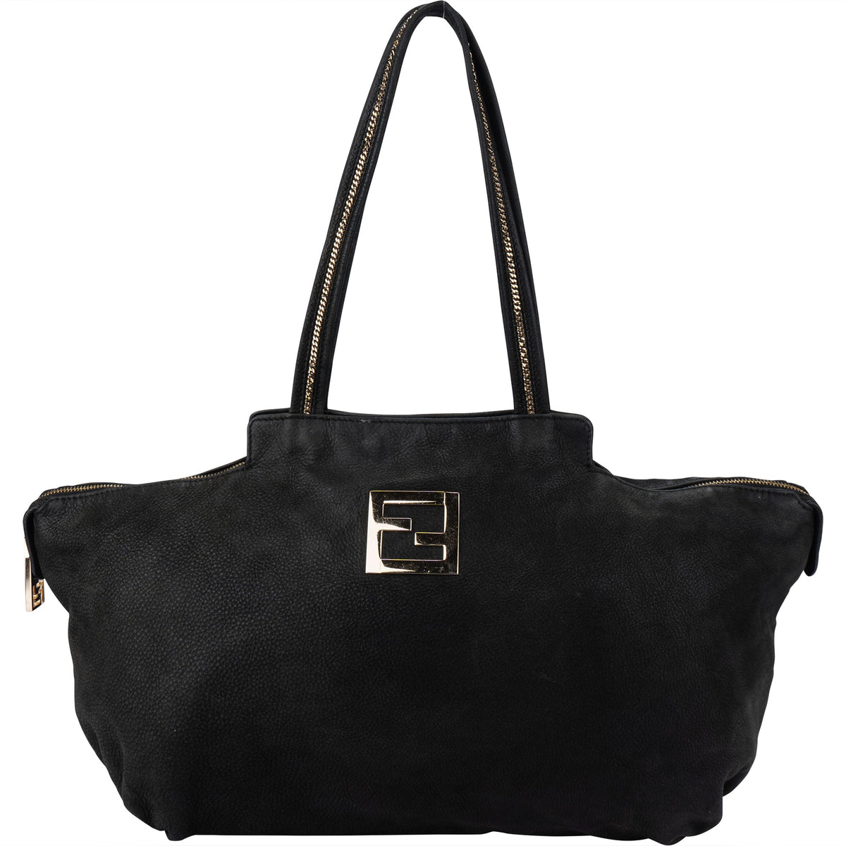 Fendi Schwarz Nubuck Glitter Chain aus Nubukleder und Baumwolle – Vorderansicht