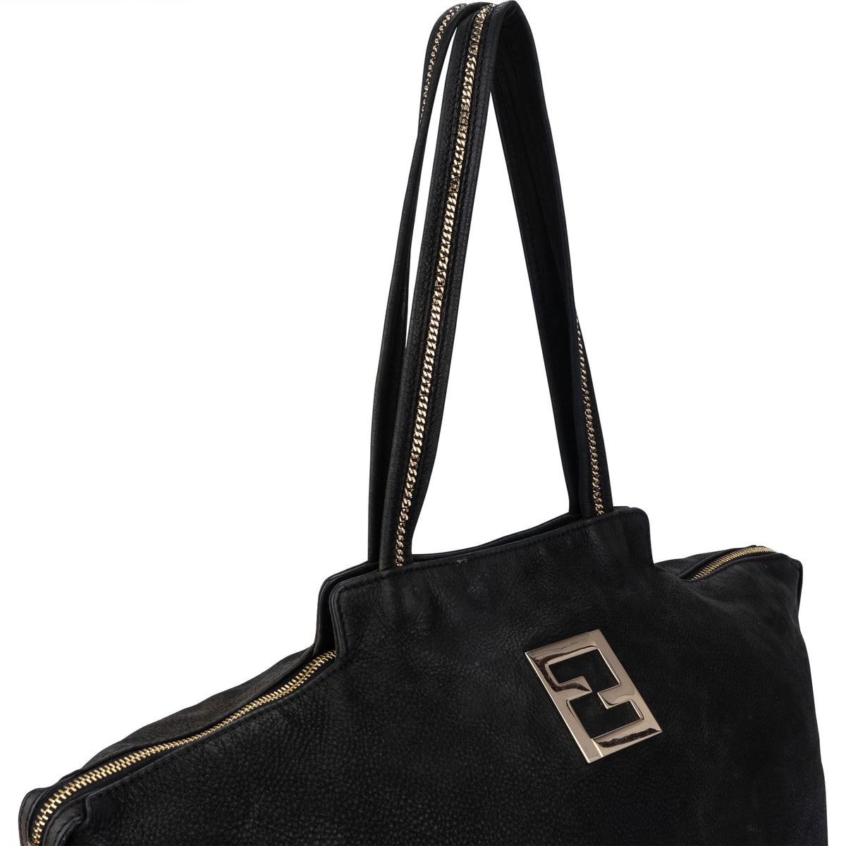 Fendi Schwarz Nubuck Glitter Chain Handtasche, Bild 2 von 11