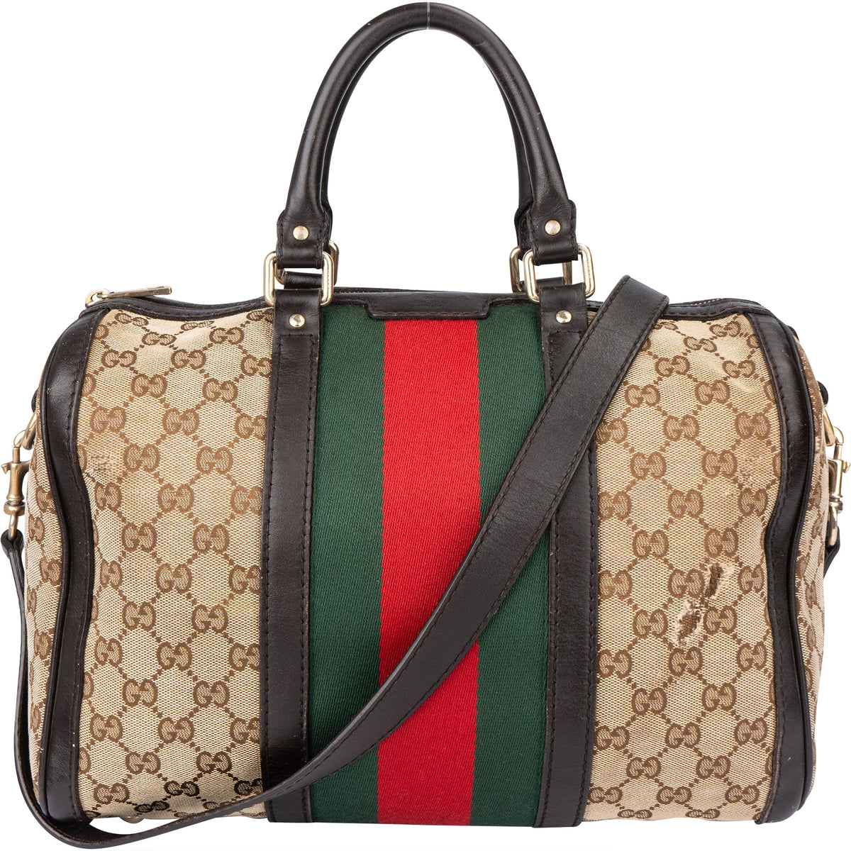 Gucci GG Monogram Boston aus Baumwolle und Leder – Vorderansicht