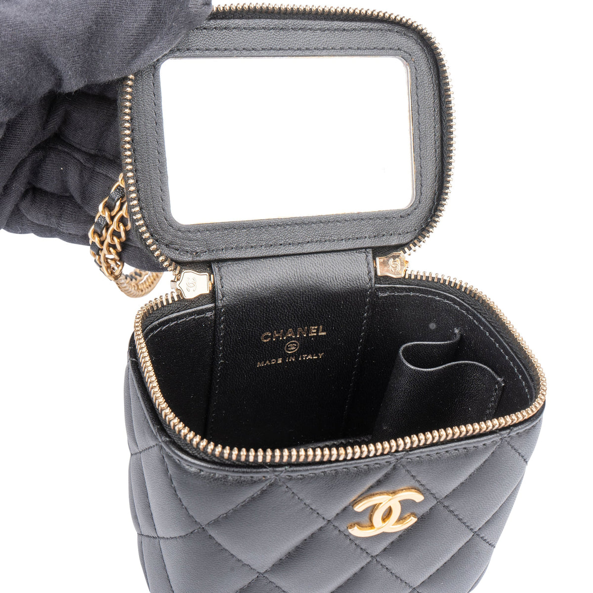 Borsa a mano Mini CC Charmy Vanity in pelle di agnello trapuntata Chanel