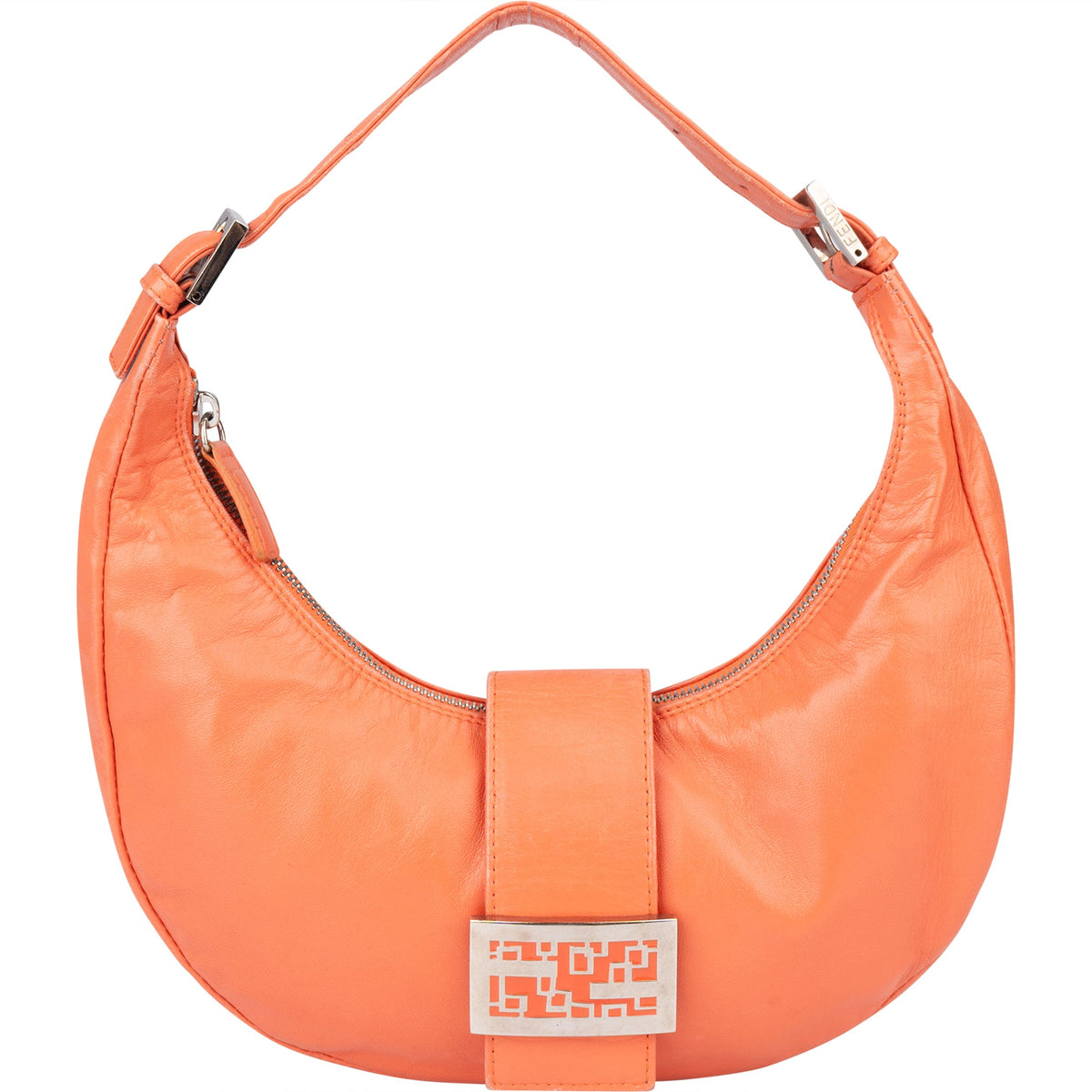 Fendi Orange Limited FF Buckle Hobo aus Leder und Stoff – Vorderansicht