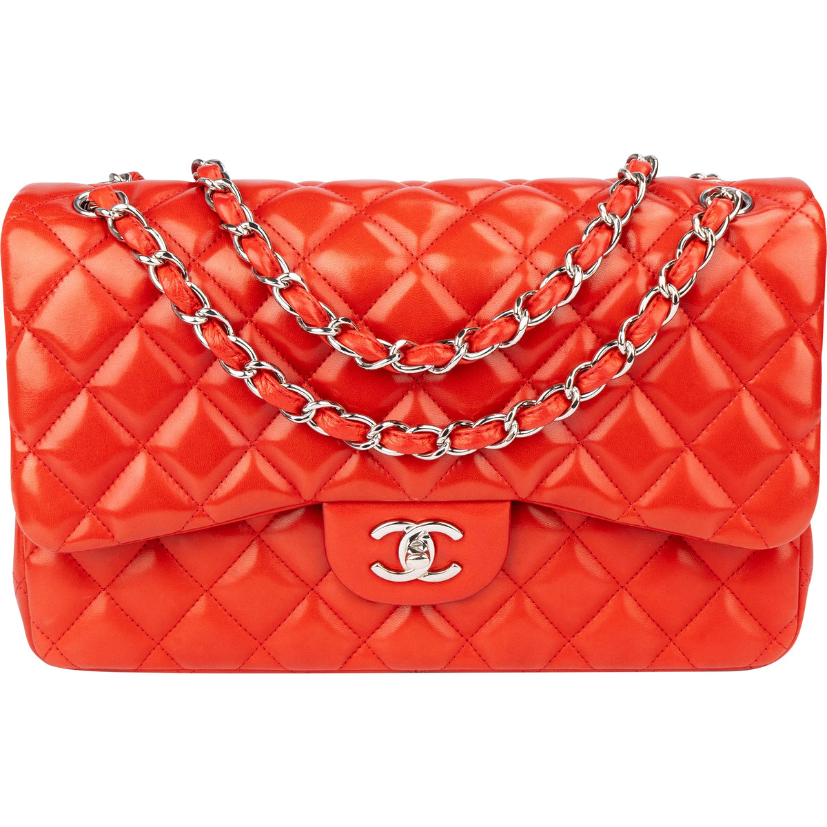 Chanel Palladium Jumbo Double Flap aus Lammleder – Vorderansicht