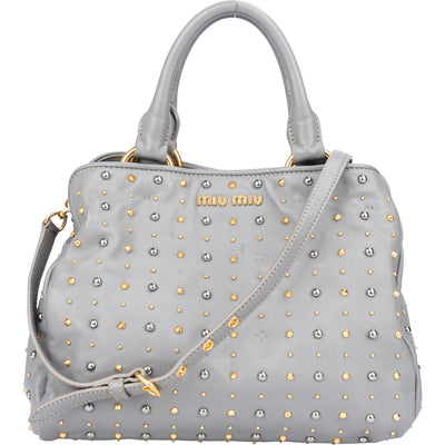 Miu Miu Grijze Leren Bicolor Handtas met Klinknagels