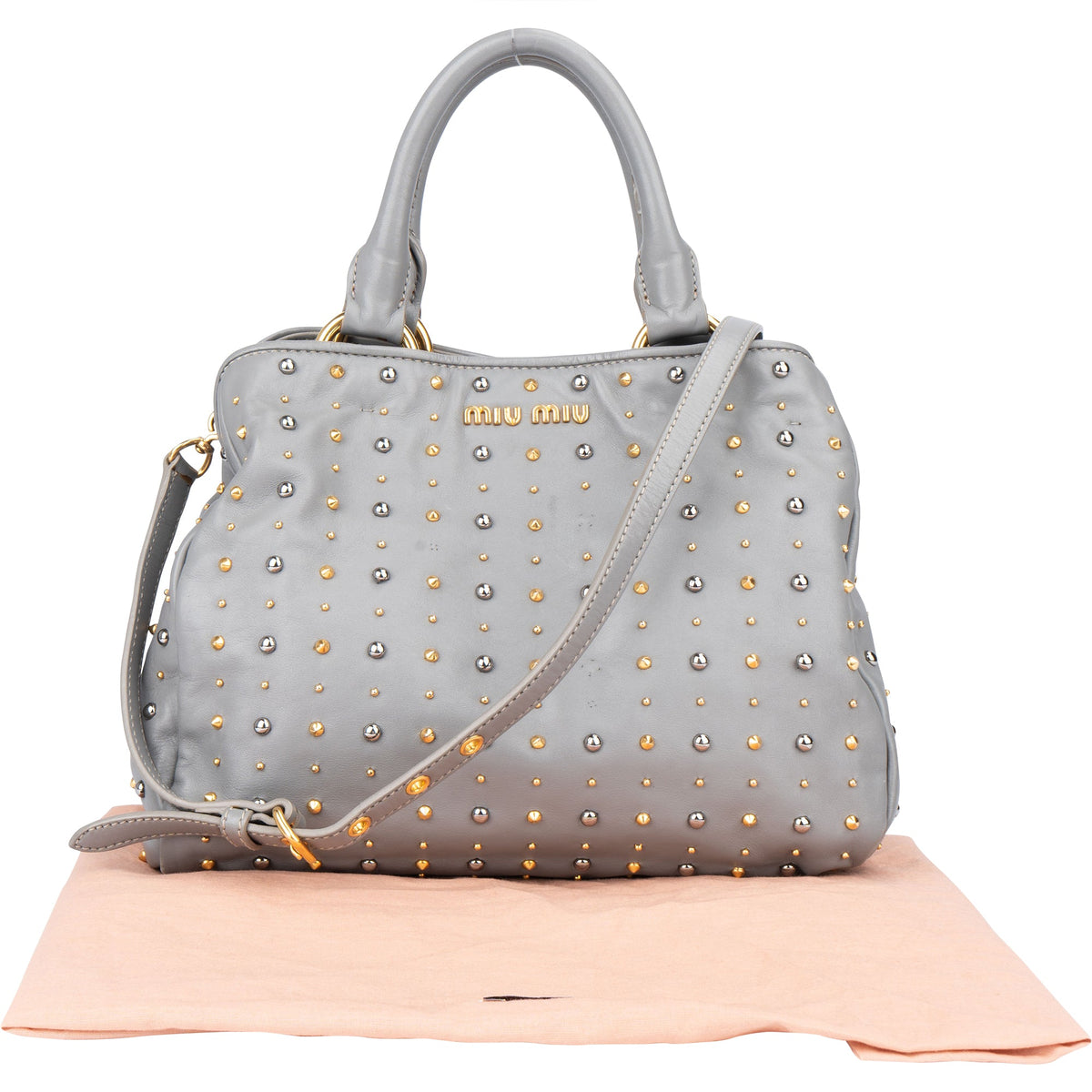 Miu Miu Rivets aus grauem zweifarbigem Leder – Ansicht 2