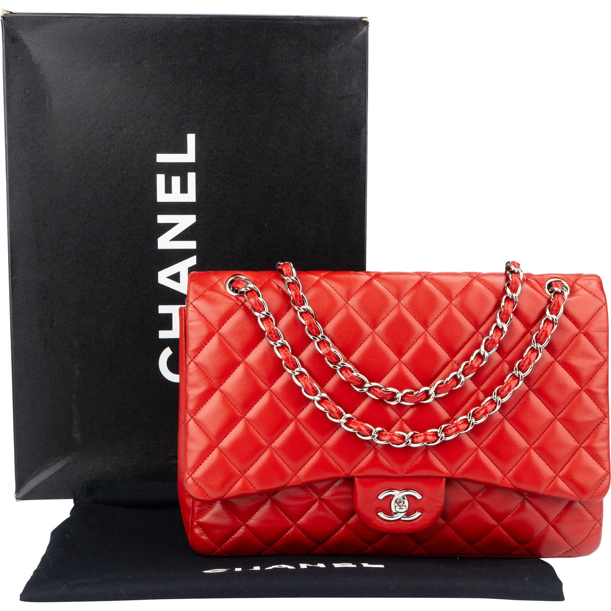 Borsa a tracolla Chanel Maxi Single Flap in pelle di agnello trapuntata con dettagli in palladio