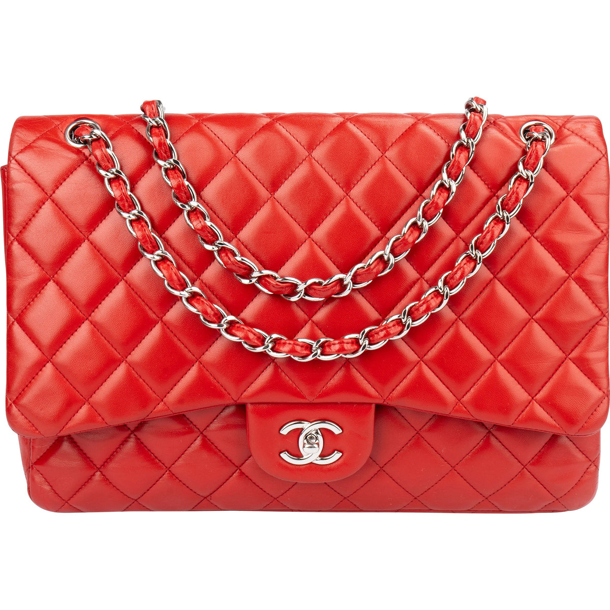Borsa a tracolla Chanel Maxi Single Flap in pelle di agnello trapuntata con dettagli in palladio