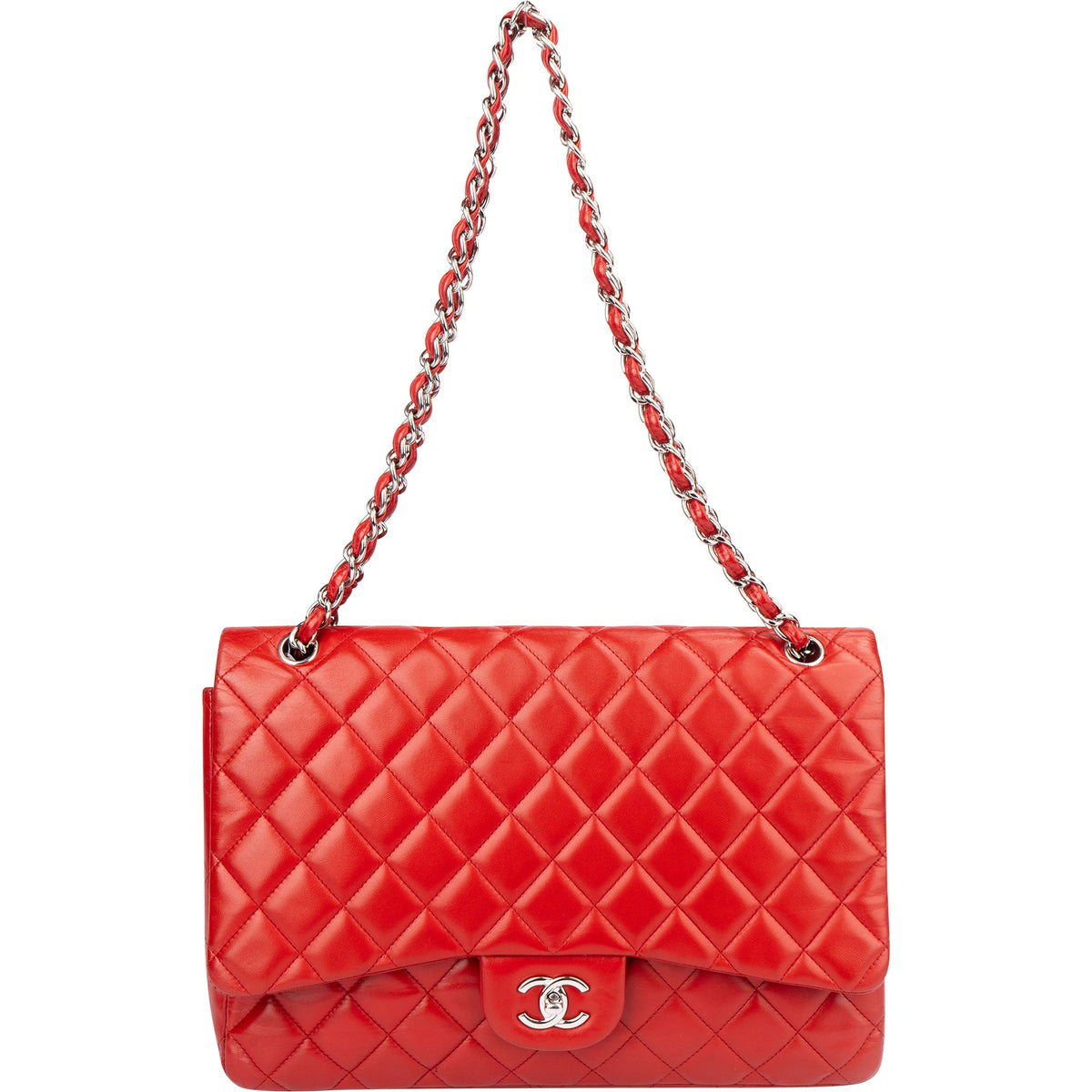 Borsa a tracolla Chanel Maxi Single Flap in pelle di agnello trapuntata con dettagli in palladio