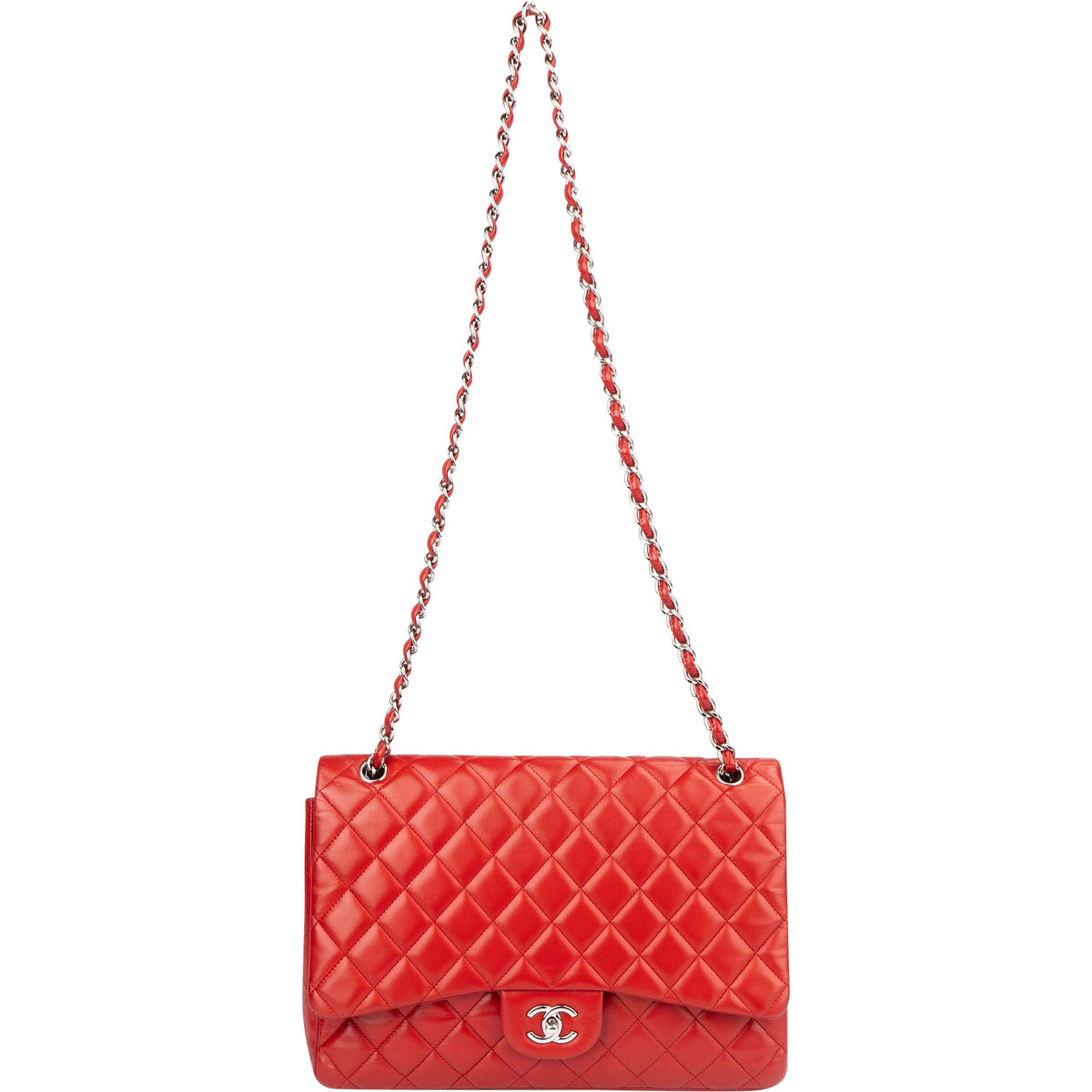 Borsa a tracolla Chanel Maxi Single Flap in pelle di agnello trapuntata con dettagli in palladio