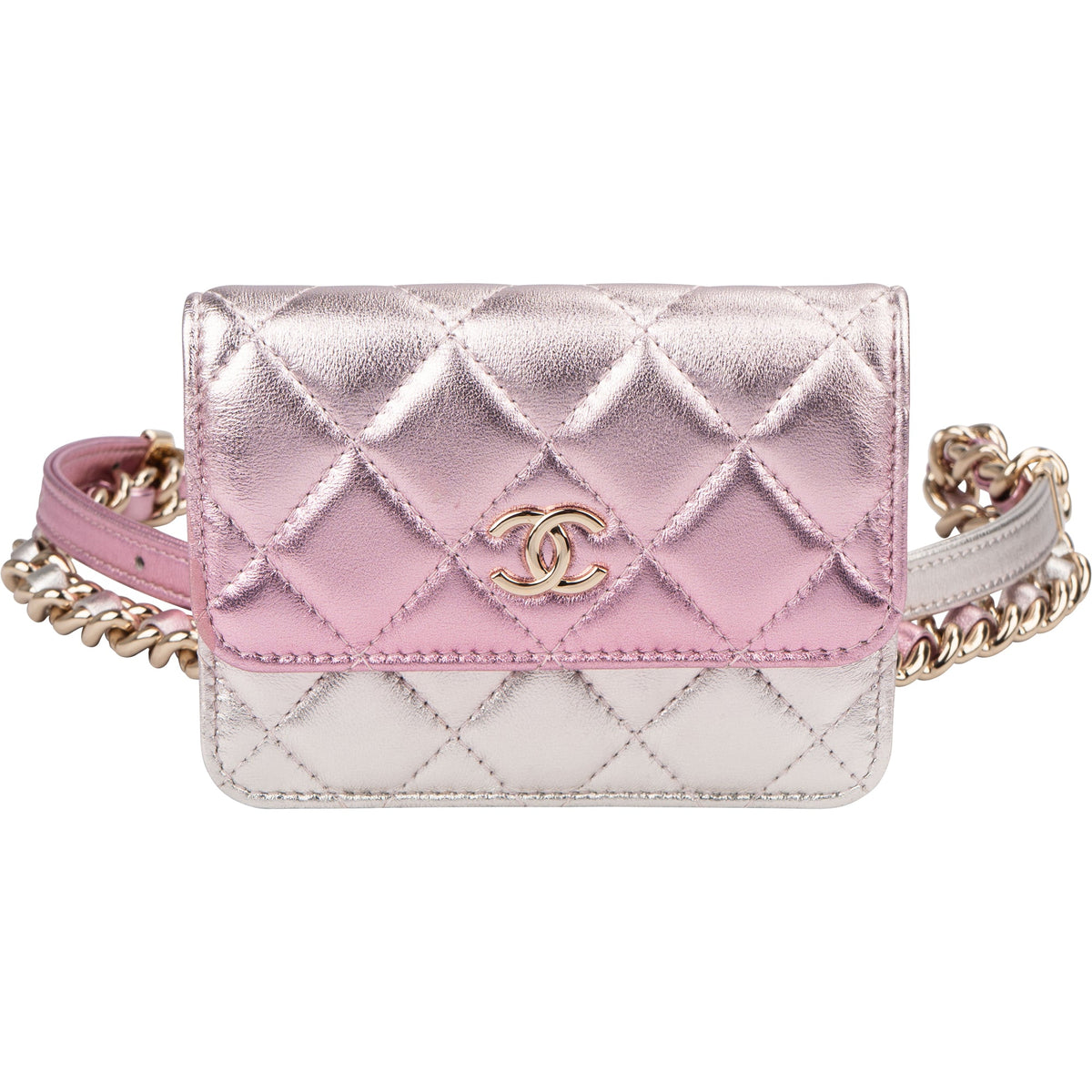 Borsa a tracolla Chanel Waist in pelle di agnello trapuntata metallizzata