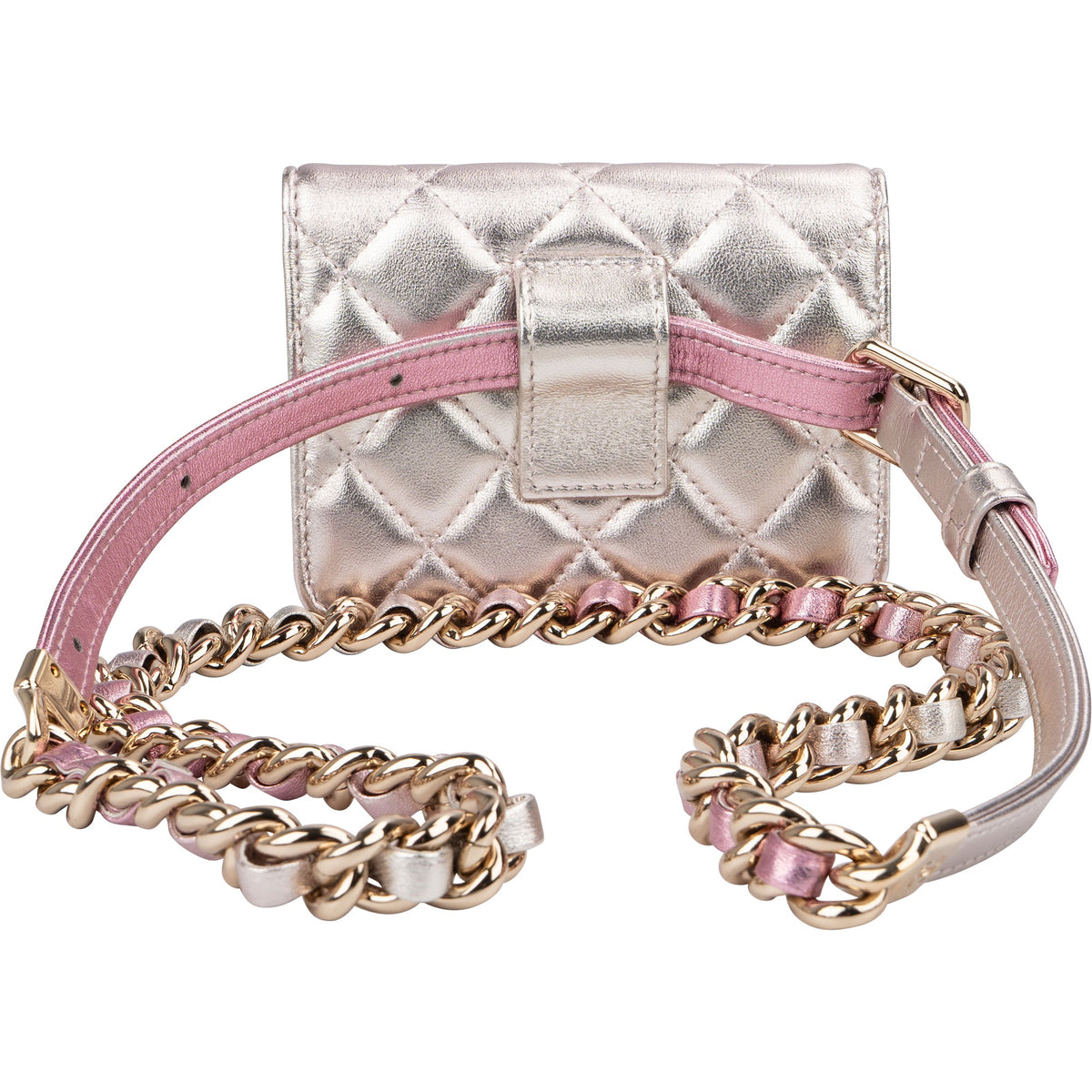 Borsa a tracolla Chanel Waist in pelle di agnello trapuntata metallizzata