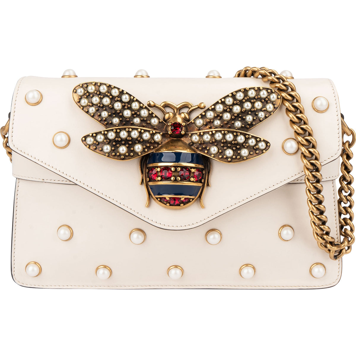 Borsa a spalla Gucci Queen Margaret in pelle bianca con ape