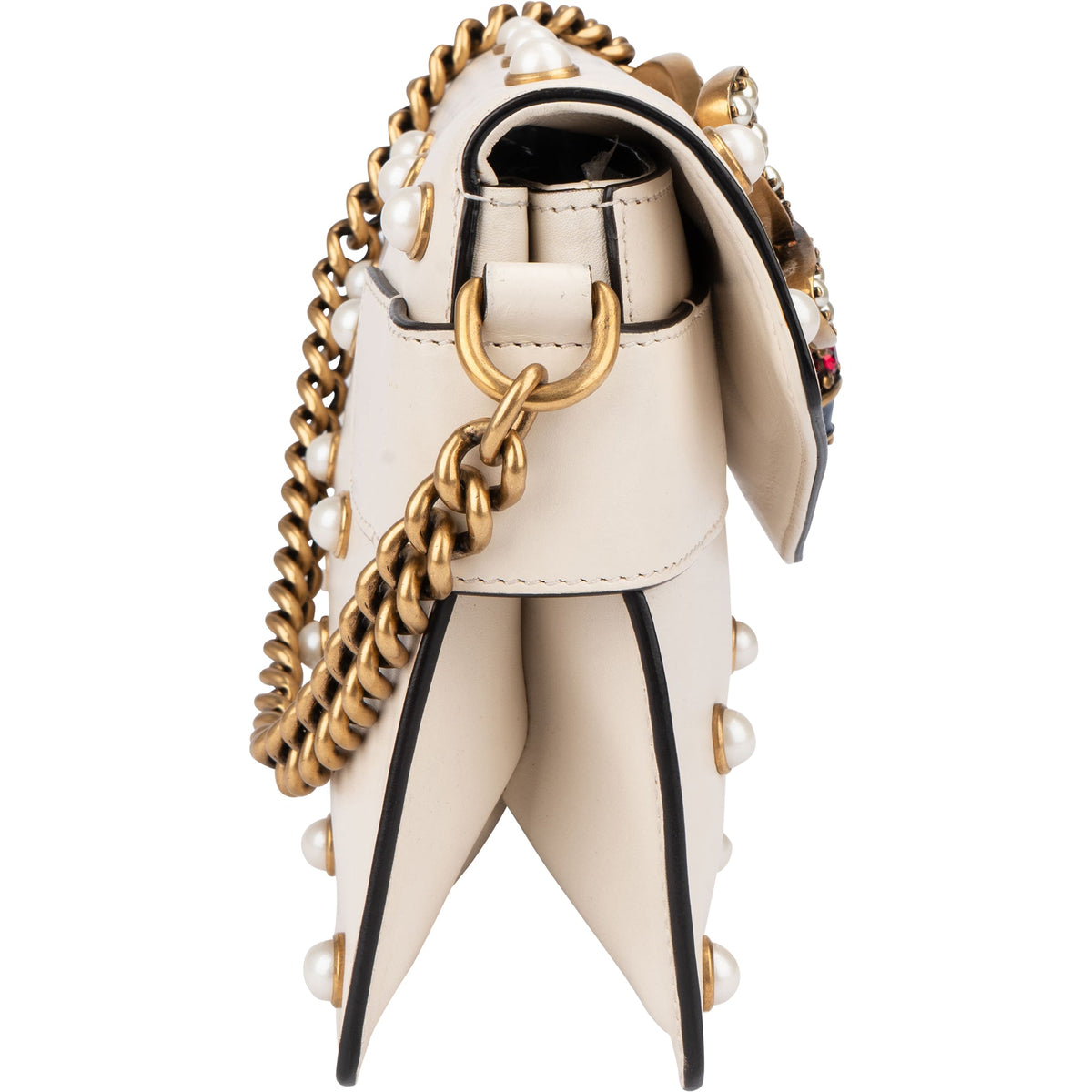 Borsa a spalla Gucci Queen Margaret in pelle bianca con ape