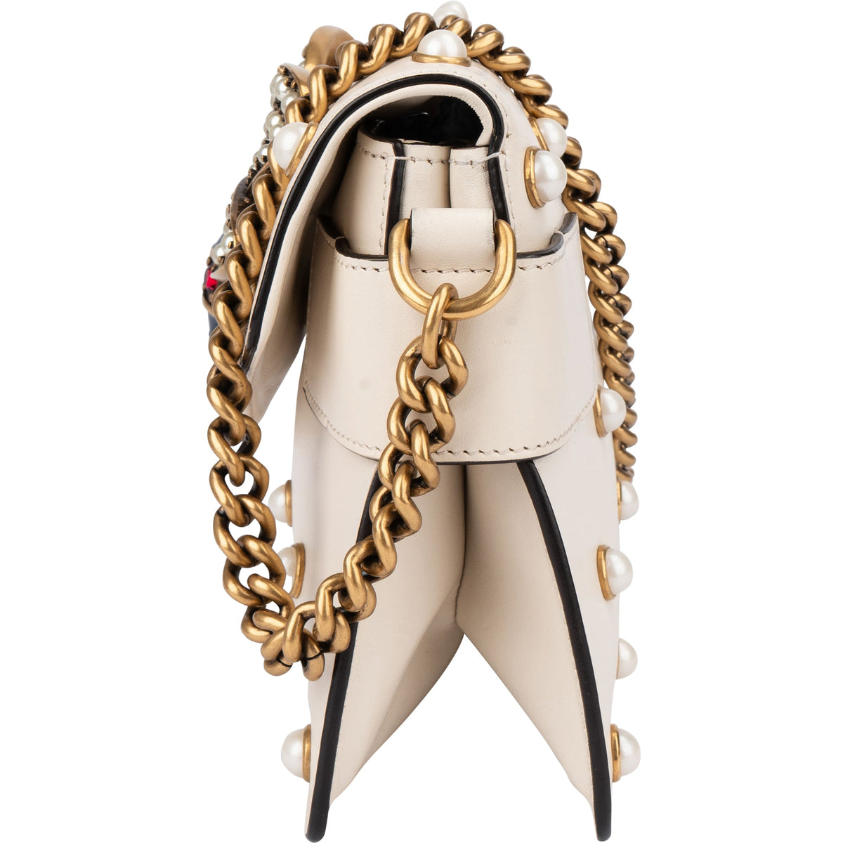 Borsa a spalla Gucci Queen Margaret in pelle bianca con ape