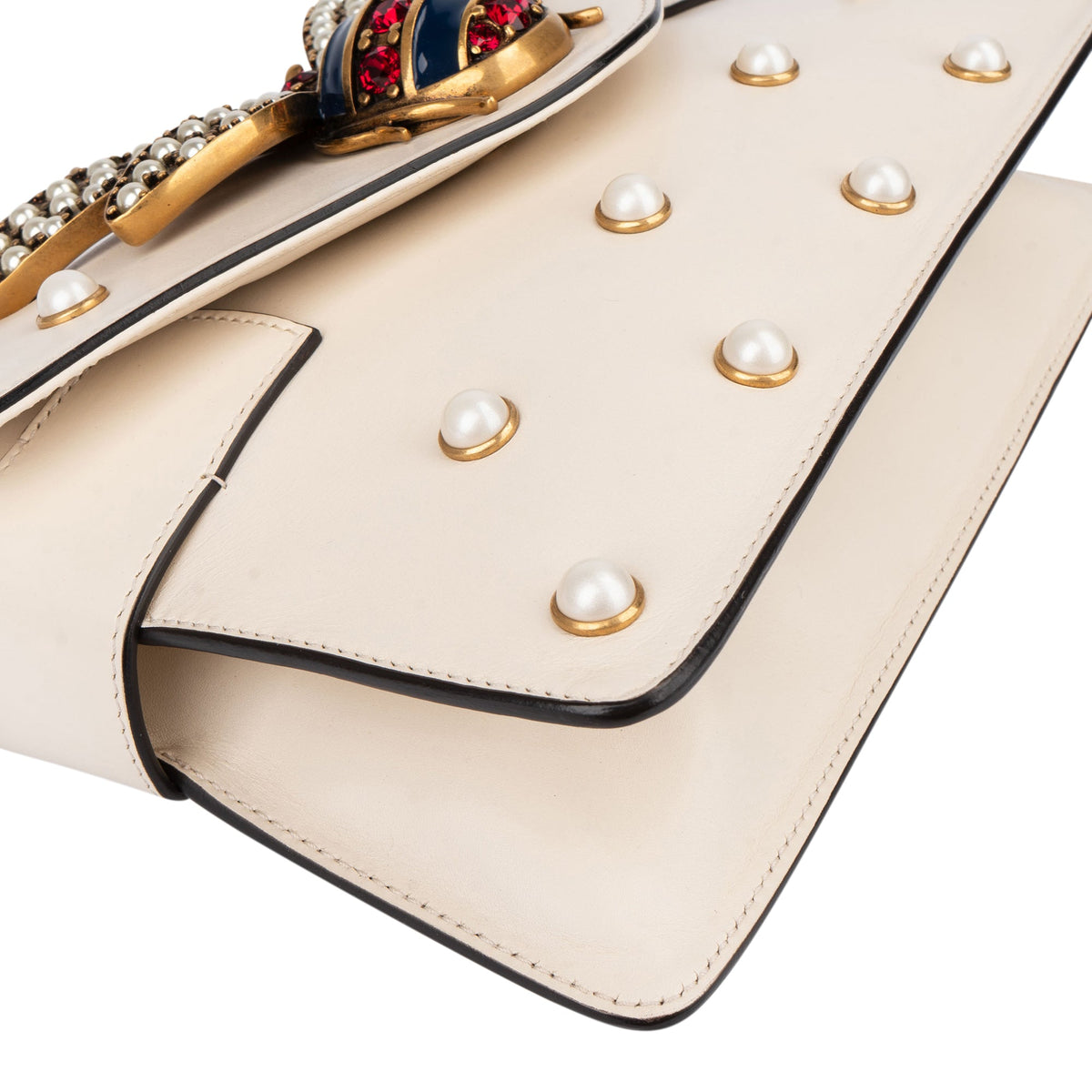 Borsa a spalla Gucci Queen Margaret in pelle bianca con ape