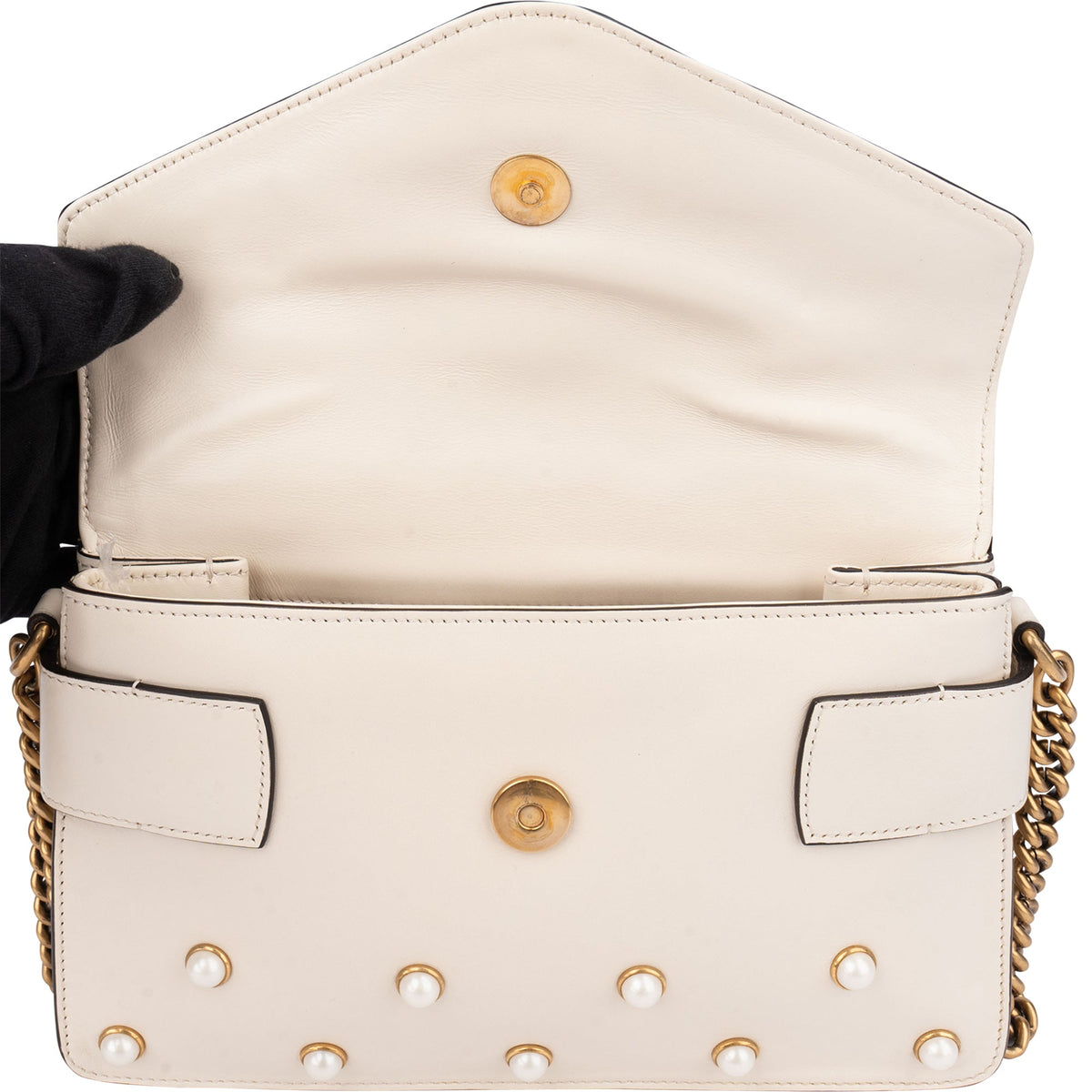 Borsa a spalla Gucci Queen Margaret in pelle bianca con ape