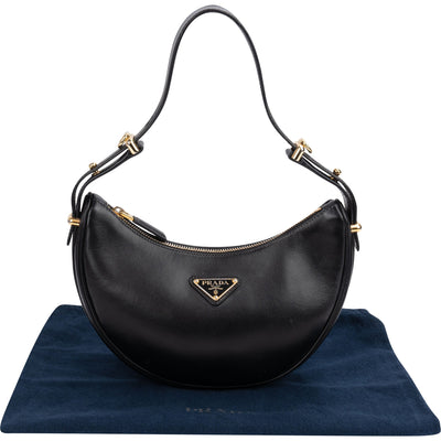 Prada Black Leather Triangle Arqué Shoulder Bag