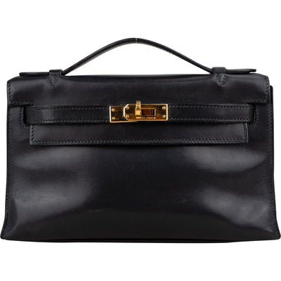 Hermès Noir Swift Leather Kelly Pochette Handbag