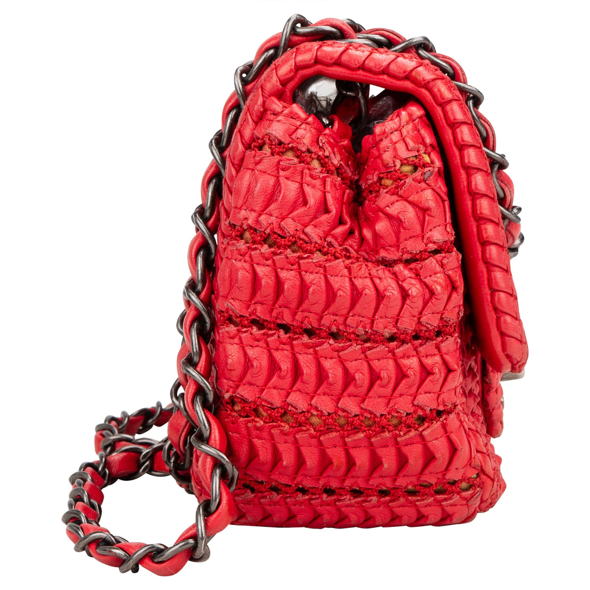Bolso bandolera Chanel Seoul Mini Single Flap en crochet envejecido rojo