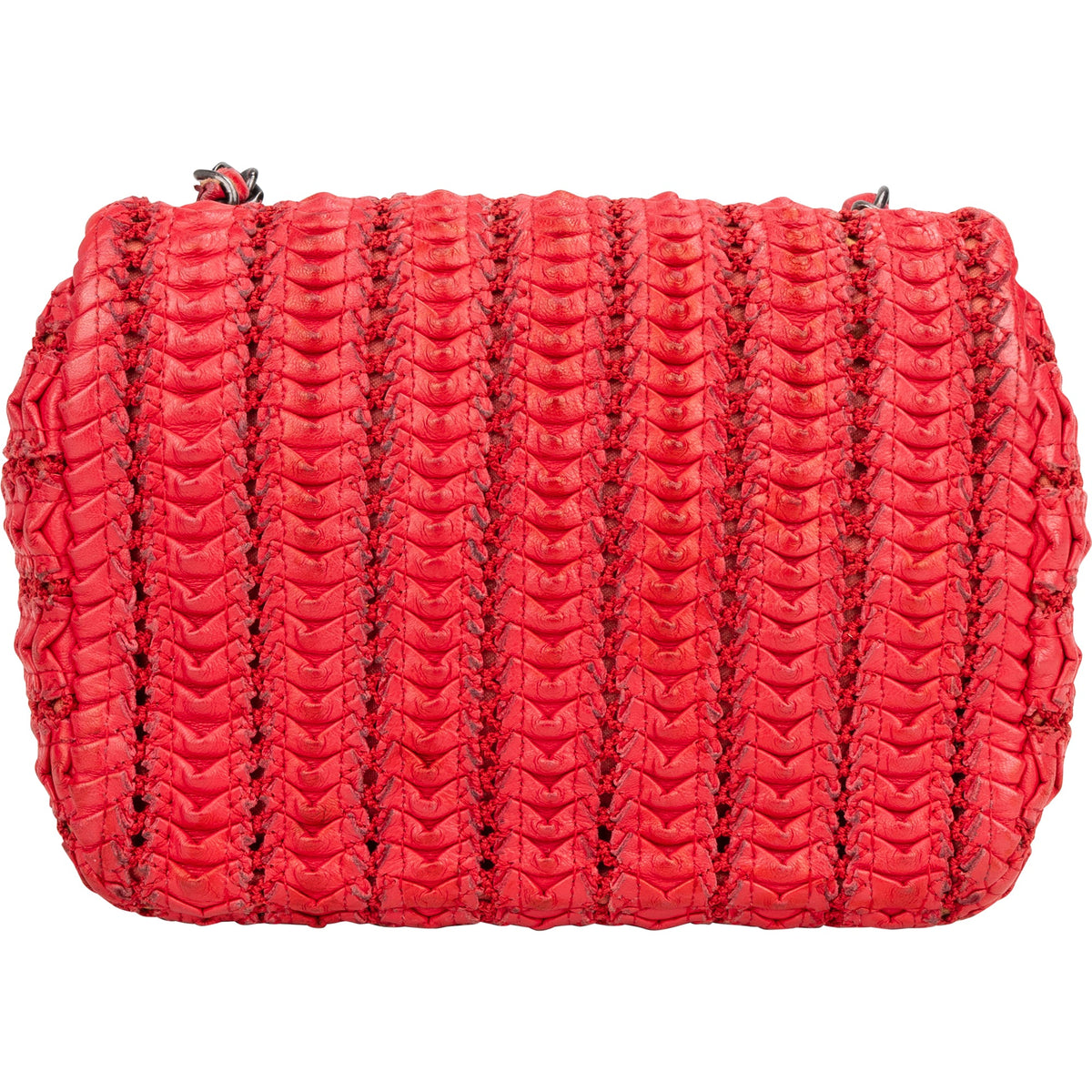 Bolso bandolera Chanel Seoul Mini Single Flap en crochet envejecido rojo