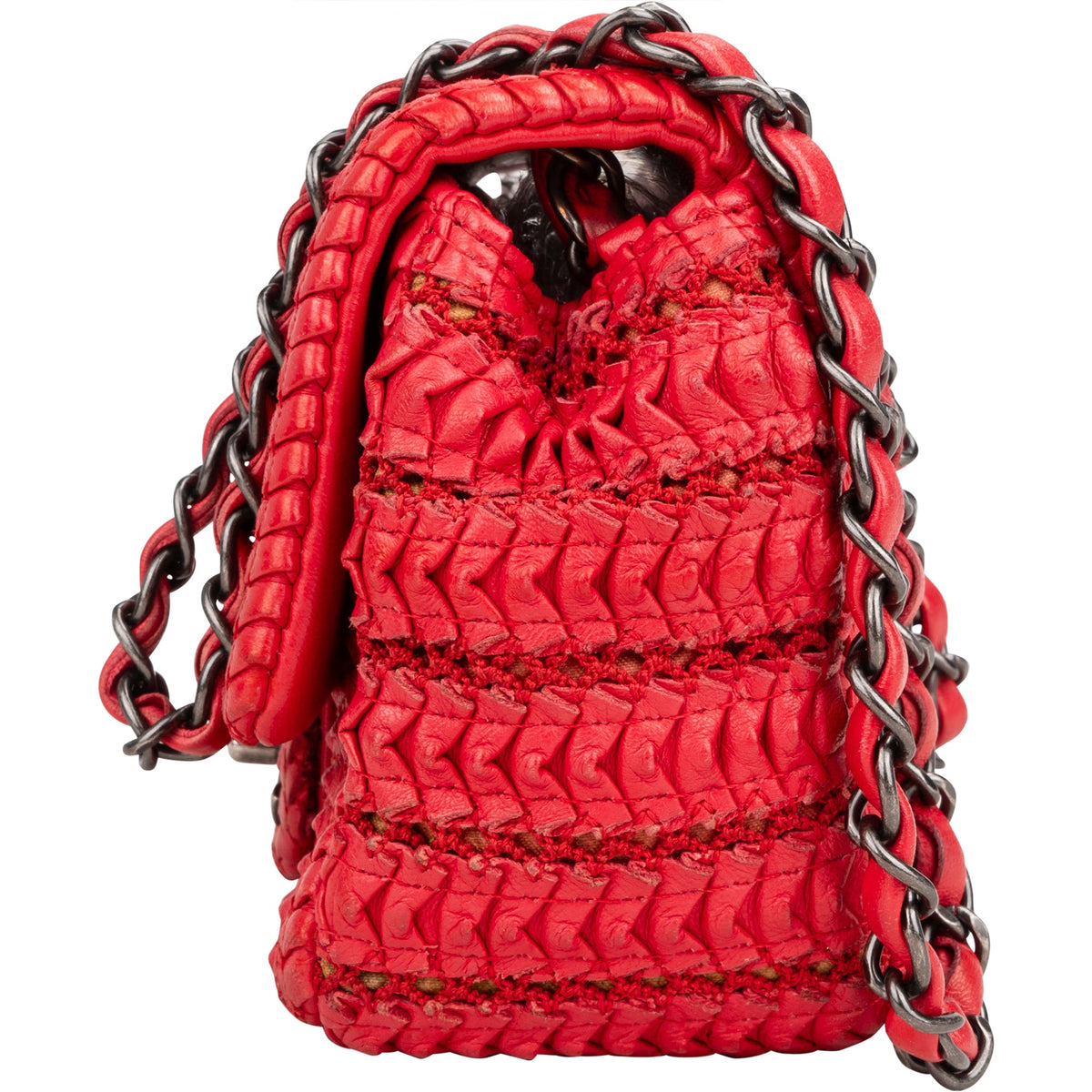 Bolso bandolera Chanel Seoul Mini Single Flap en crochet envejecido rojo