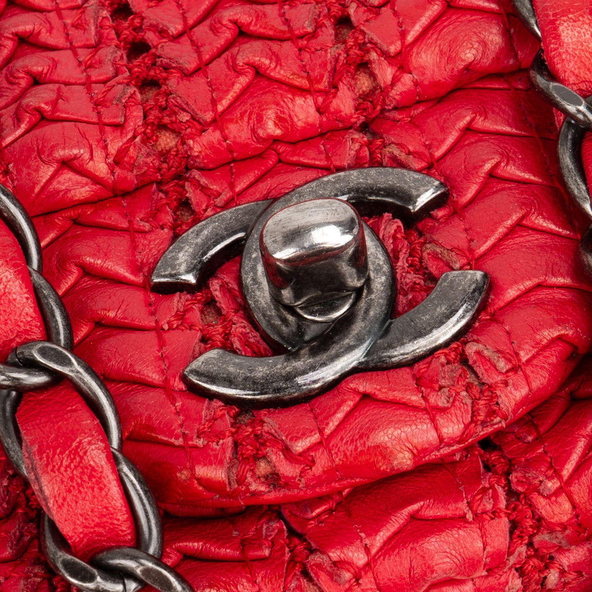 Bolso bandolera Chanel Seoul Mini Single Flap en crochet envejecido rojo