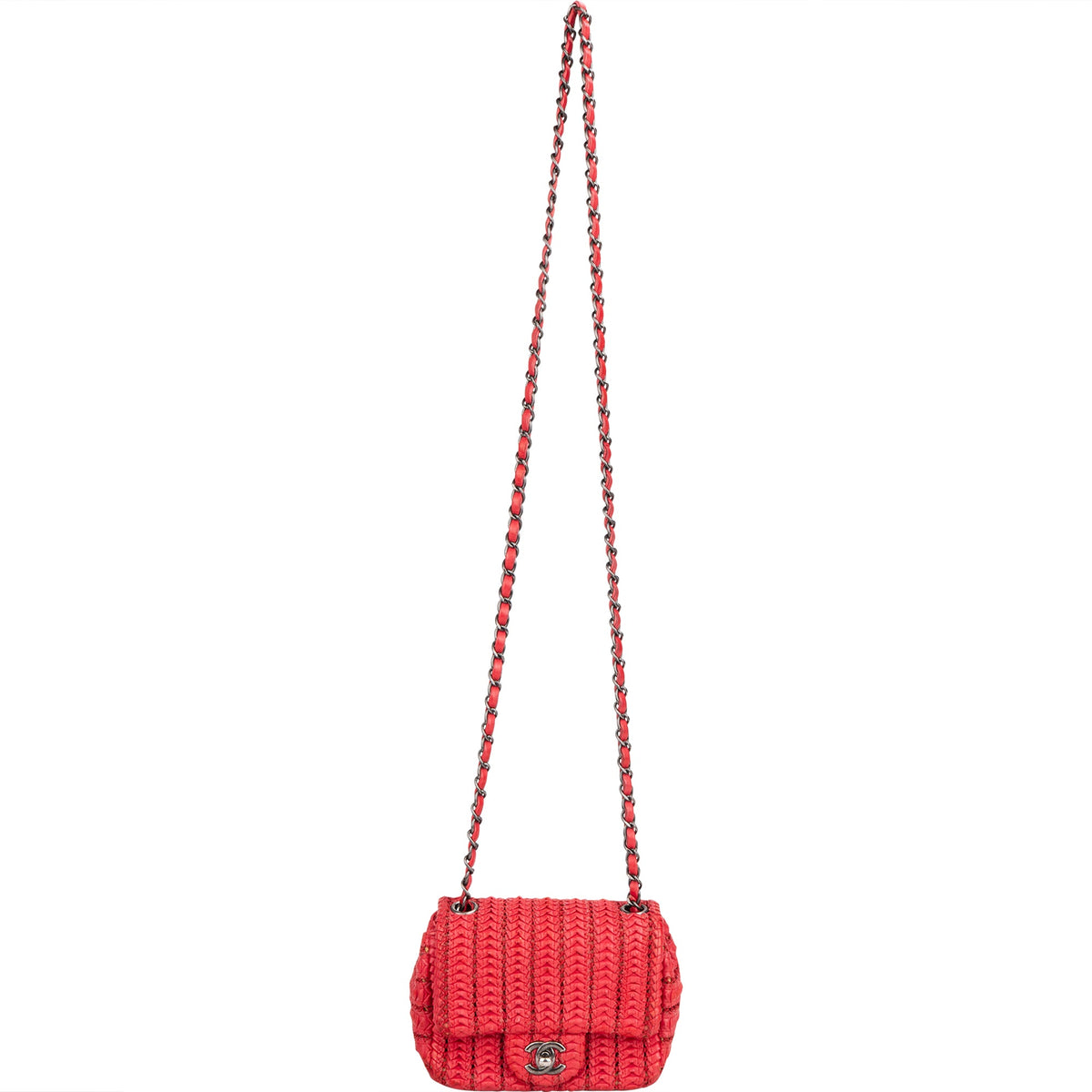 Bolso bandolera Chanel Seoul Mini Single Flap en crochet envejecido rojo