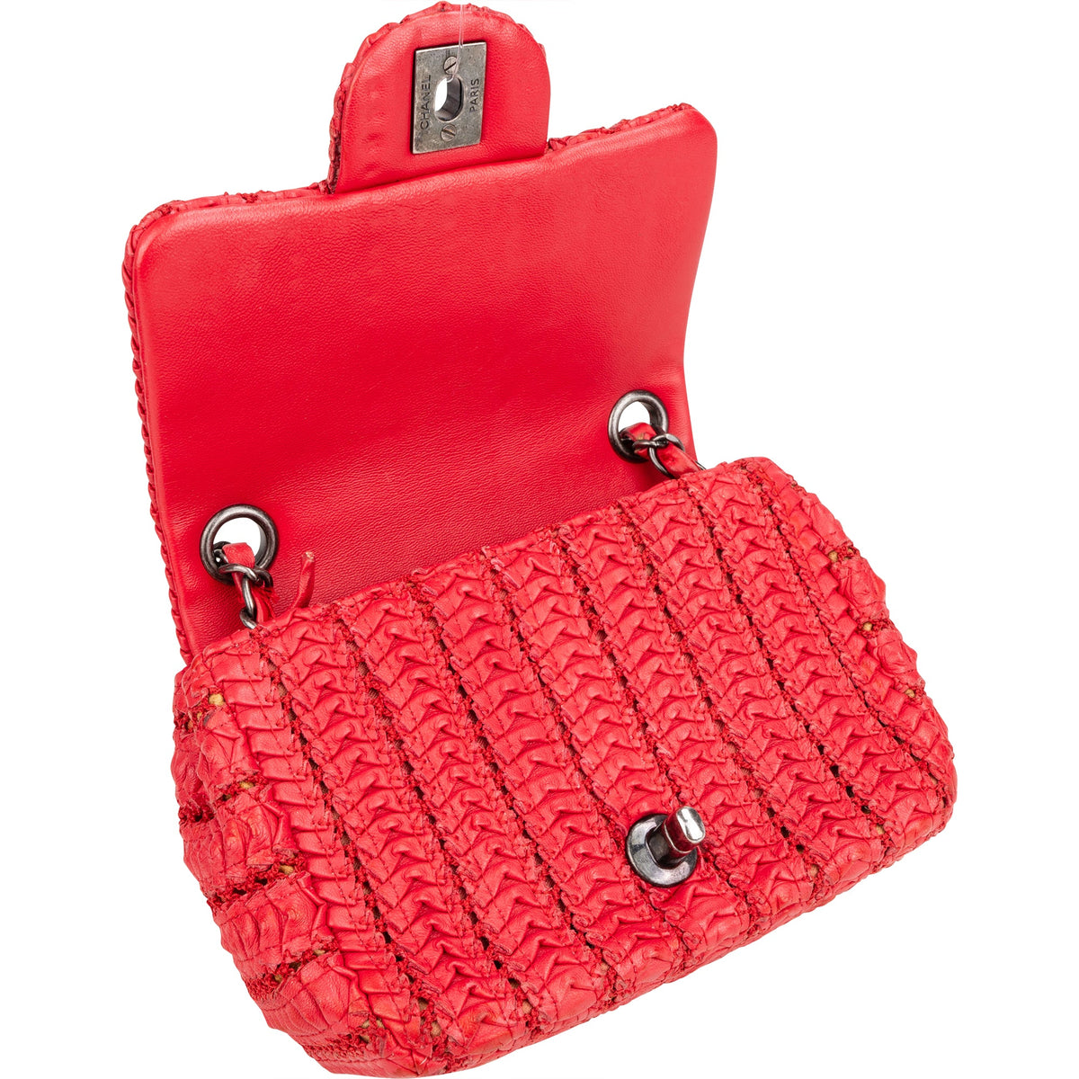 Bolso bandolera Chanel Seoul Mini Single Flap en crochet envejecido rojo