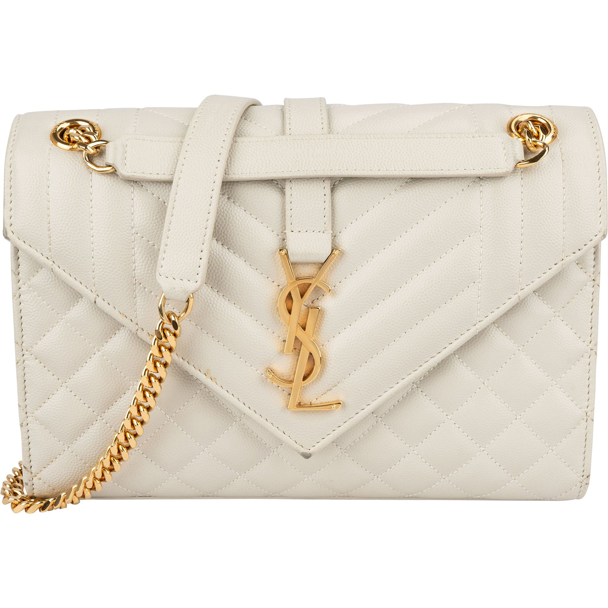 Saint Laurent Grain de Poudre Small Envelope aus genarbtem Leder – Vorderansicht