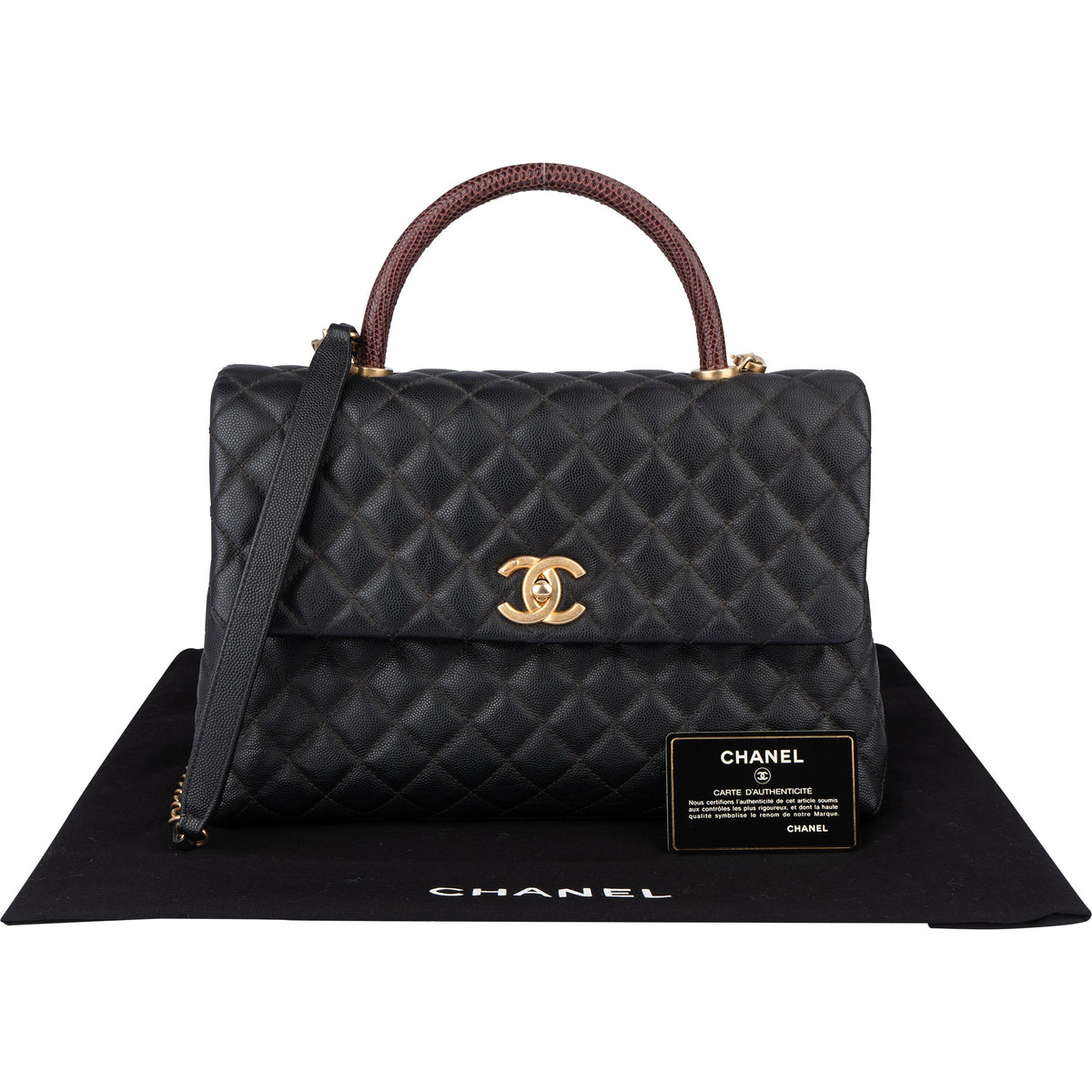 Chanel hagedissenleren gewatteerde Caviar lederen CC Coco Top Handle handtas