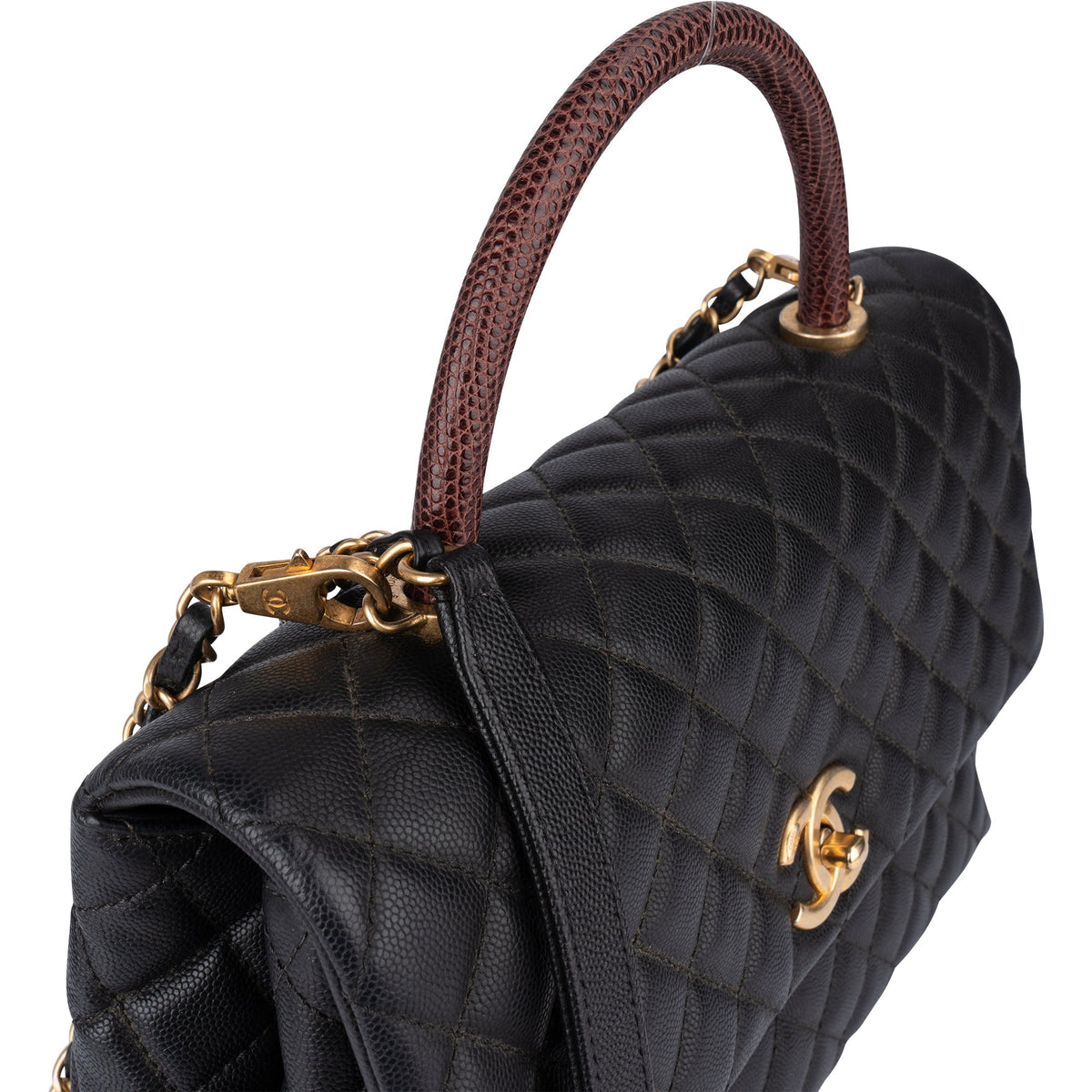 Chanel hagedissenleren gewatteerde Caviar lederen CC Coco Top Handle handtas