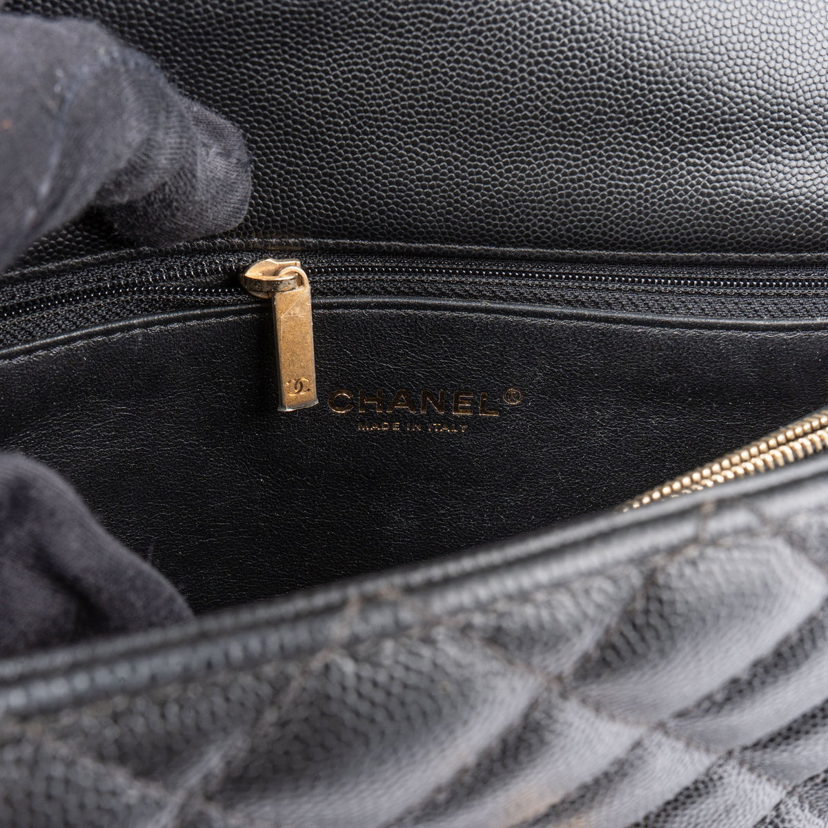 Chanel hagedissenleren gewatteerde Caviar lederen CC Coco Top Handle handtas