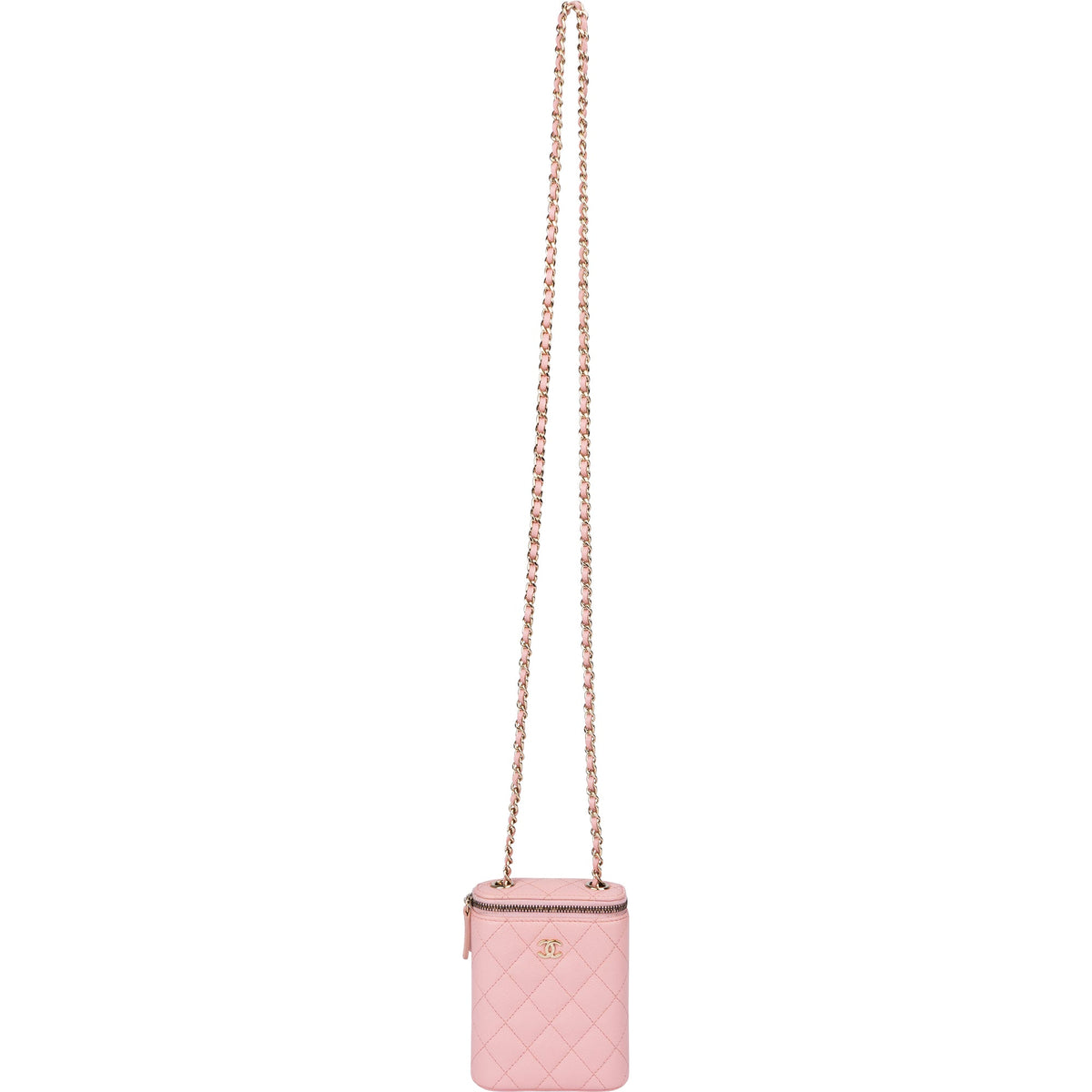 Borsa a tracolla Chanel Mini Vertical Vanity in pelle caviar rosa