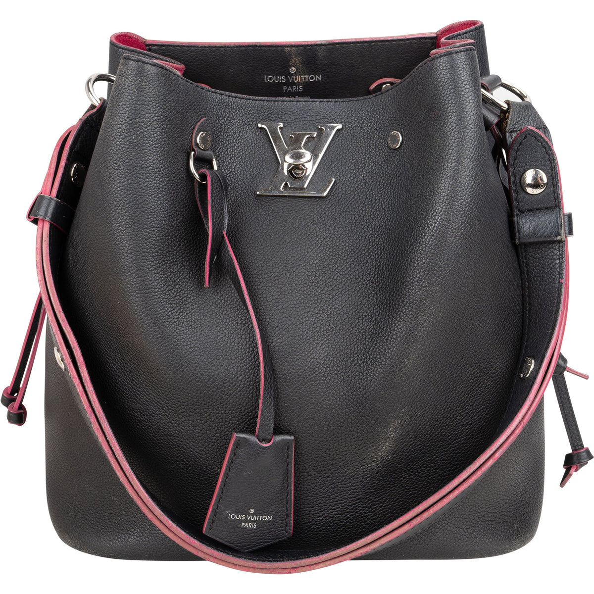 Borsa a spalla Louis Vuitton Lockme Bucket in pelle nera