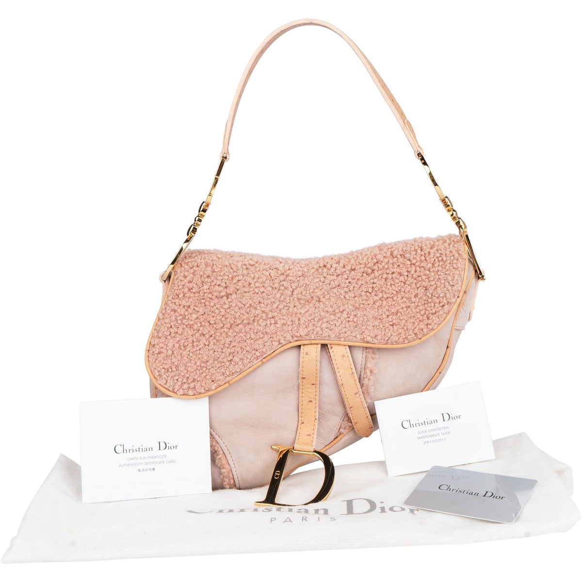 Borsa Saddle Christian Dior in pelle di struzzo e montone rosa