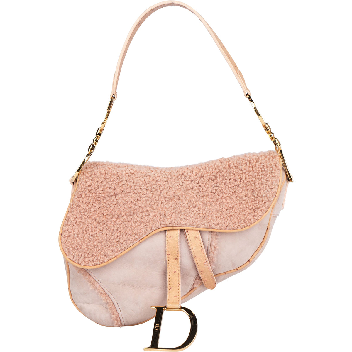 Borsa Saddle Christian Dior in pelle di struzzo e montone rosa