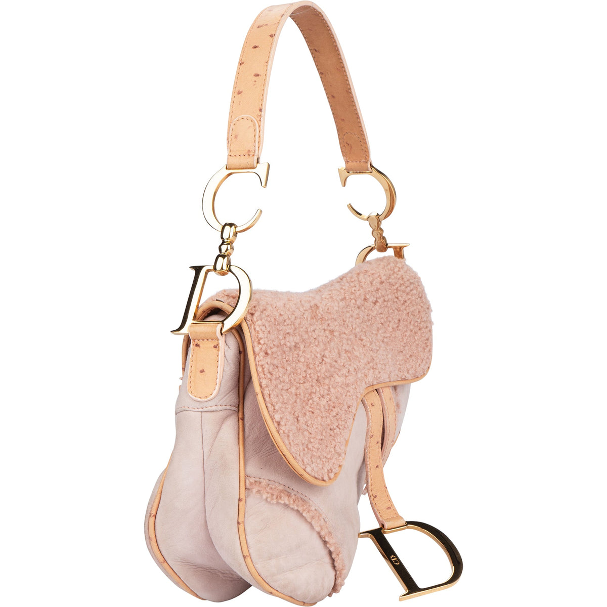 Borsa Saddle Christian Dior in pelle di struzzo e montone rosa
