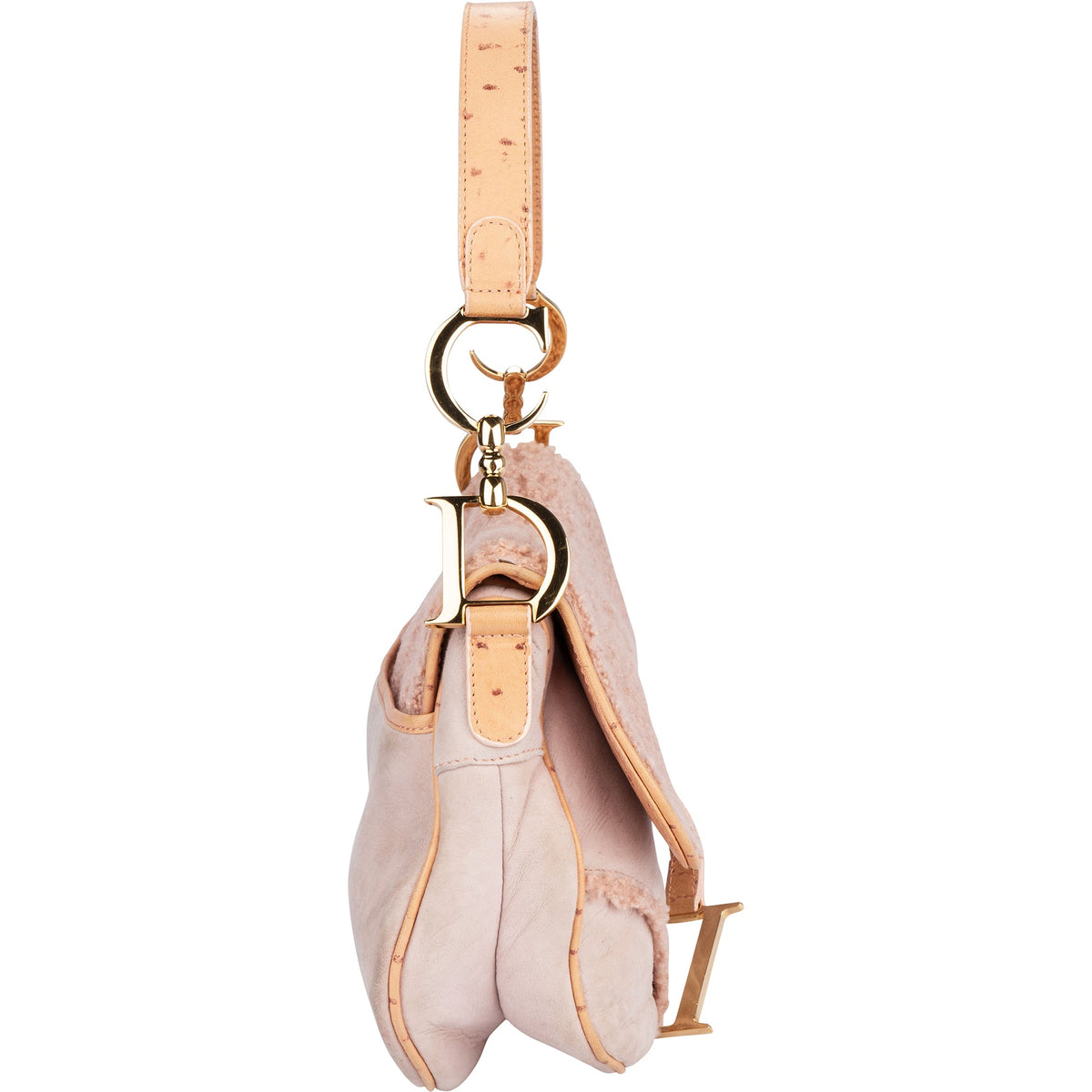 Borsa Saddle Christian Dior in pelle di struzzo e montone rosa