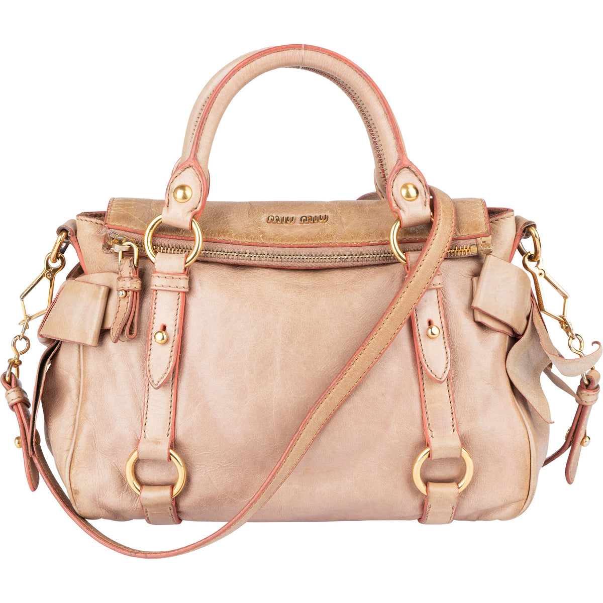 Miu Miu Rosa City aus Leder und Stoff – Vorderansicht