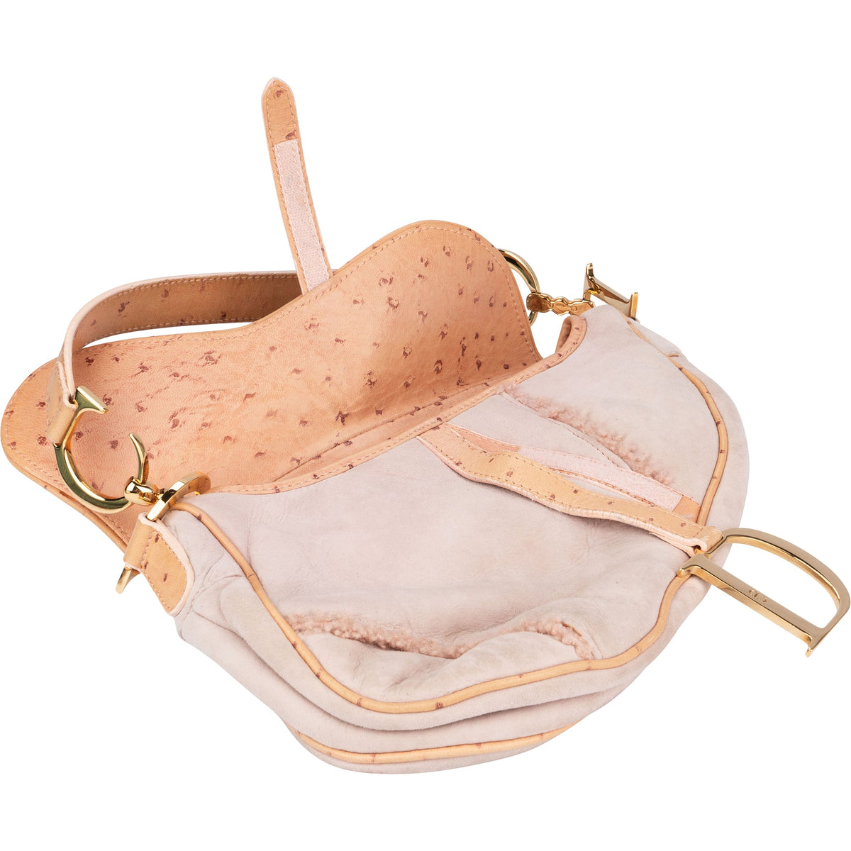 Borsa Saddle Christian Dior in pelle di struzzo e montone rosa